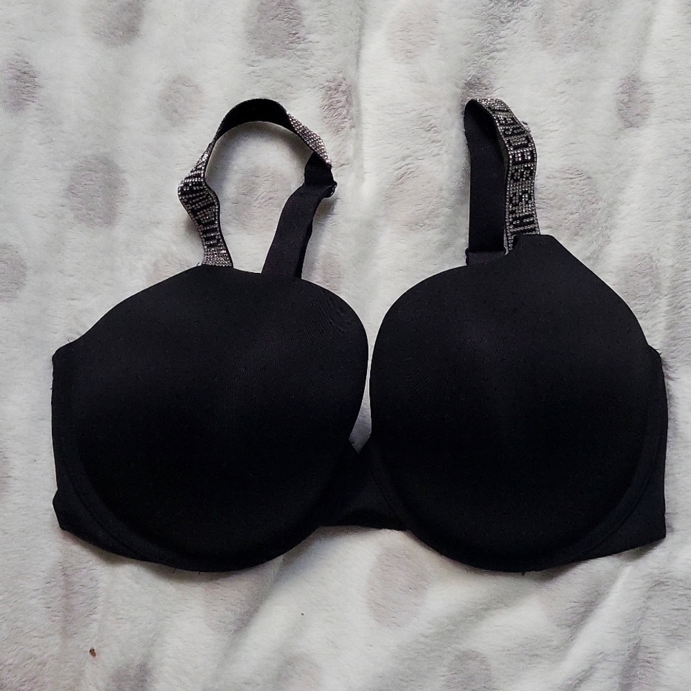 Victoria's Secret Black Tshirt Push Up with Rhinestone Straps | Size 36DD
